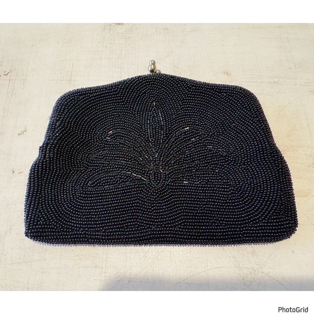 Black Beaded Clasp Handbag Clutch Vintage Whimsigoth Flapper Aesthetic Chic